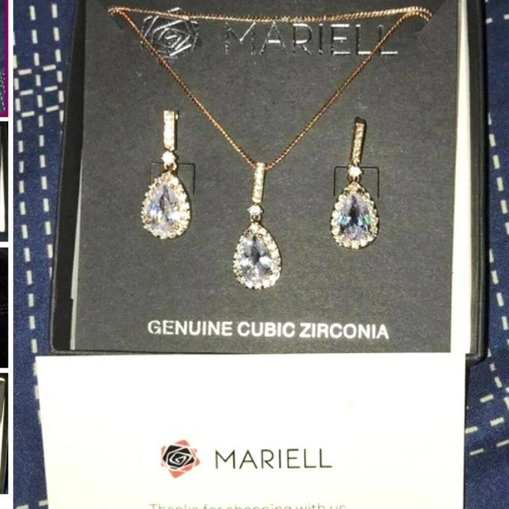 NWT Mariell Genuine CZ 14kt RGP Earrings+Necklace Set - Picture 7 of 8